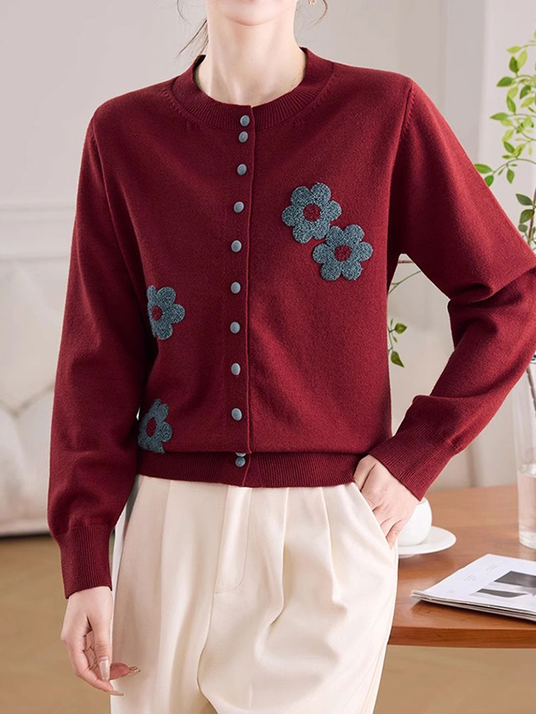 Destiny Daily Crew Neck Embroidered Knitted Cardigan - Image 4