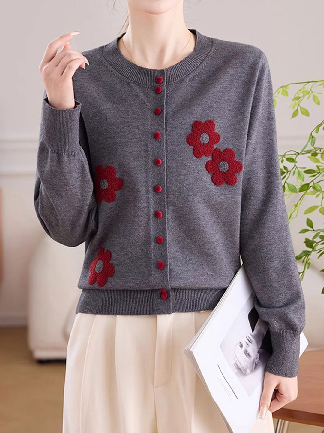 Destiny Daily Crew Neck Embroidered Knitted Cardigan - Image 11