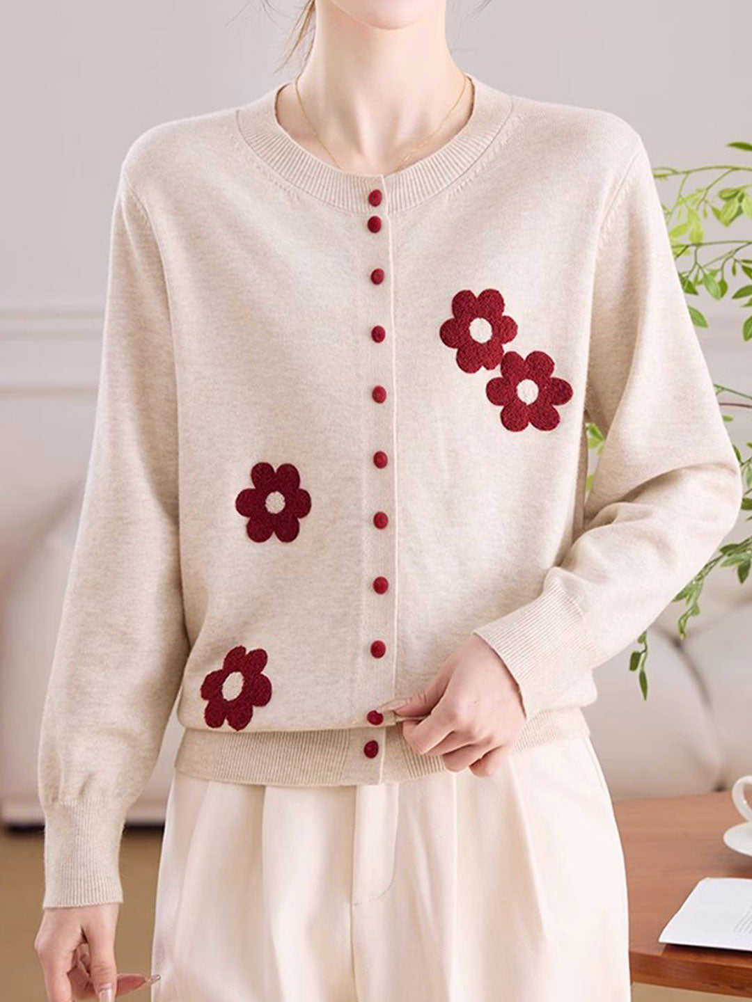Destiny Daily Crew Neck Embroidered Knitted Cardigan - Image 6