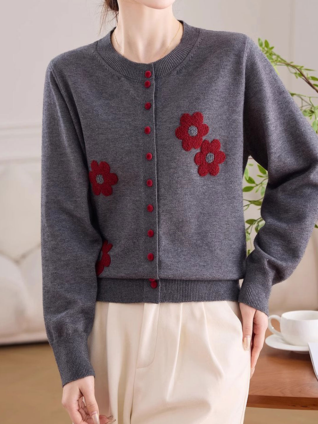 Destiny Daily Crew Neck Embroidered Knitted Cardigan - Image 10