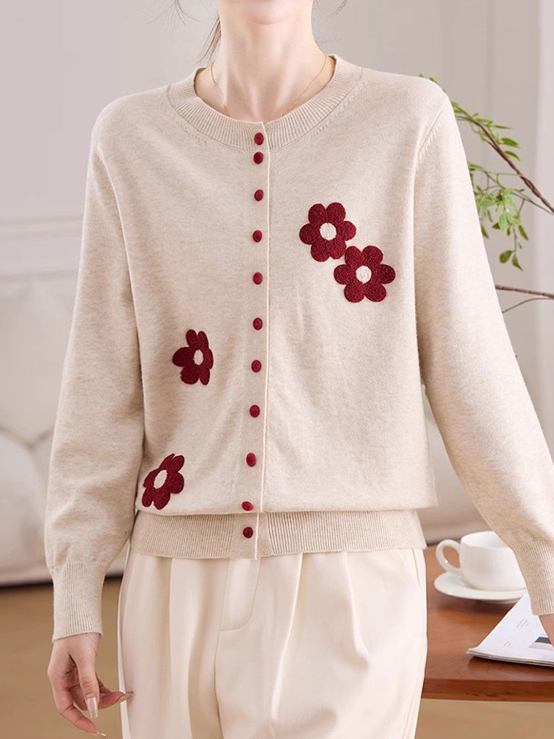 Destiny Daily Crew Neck Embroidered Knitted Cardigan - Image 7