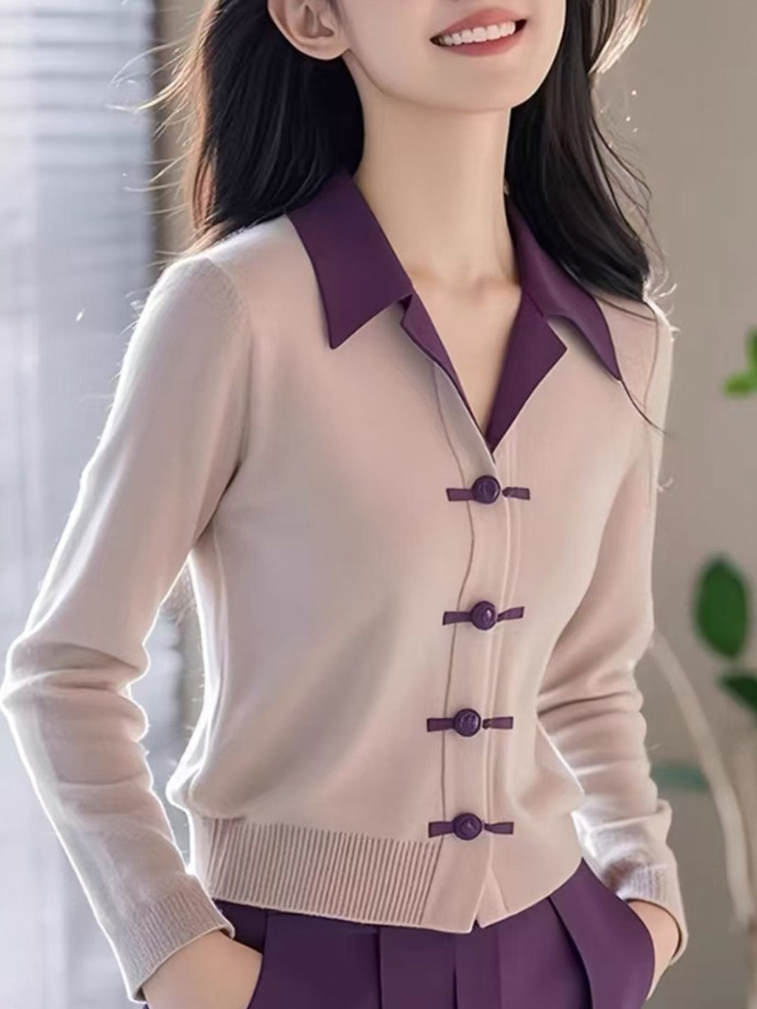 Madison Classic Lapel Solid Color Knitted Cardigan - Image 3