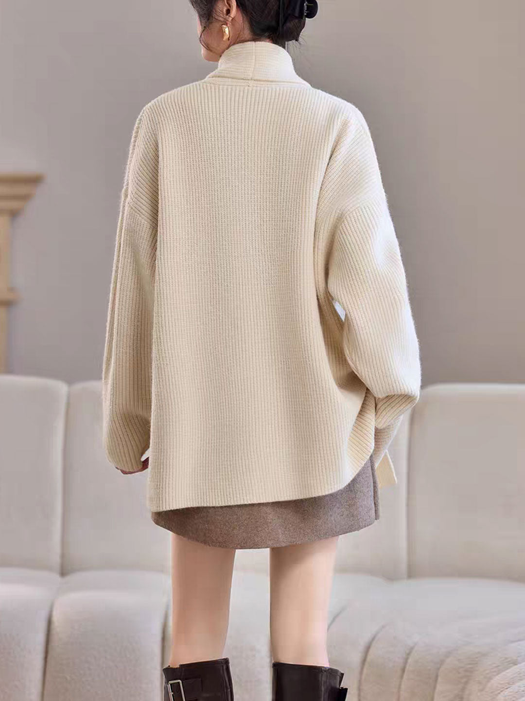 Emily Classic V-Neck Thick Knitted Coat - Image 5
