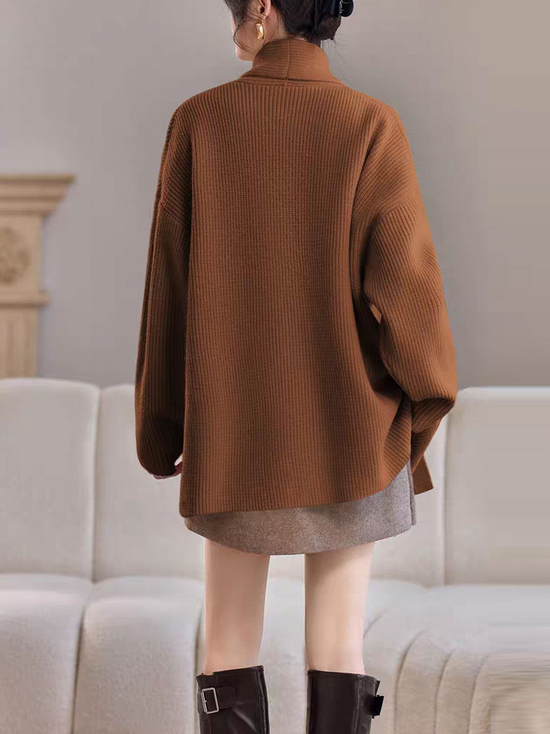 Emily Classic V-Neck Thick Knitted Coat - Image 9