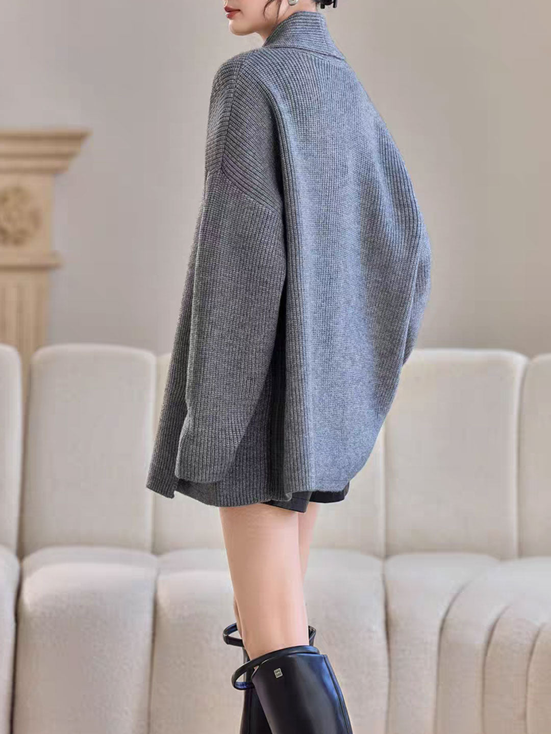 Emily Classic V-Neck Thick Knitted Coat - Image 15