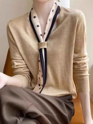 Camila Loose V-Neck Scarf Knitted Sweater