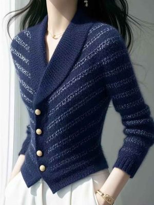 Sophia Slim V-Neck Striped Knitted Cardigan