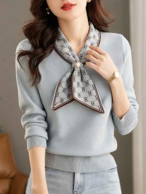 Andrea Loose Bow Scarf Collar Knitted Top