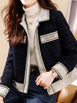 Ava Elegant Polo Collar Color-blocked Coat