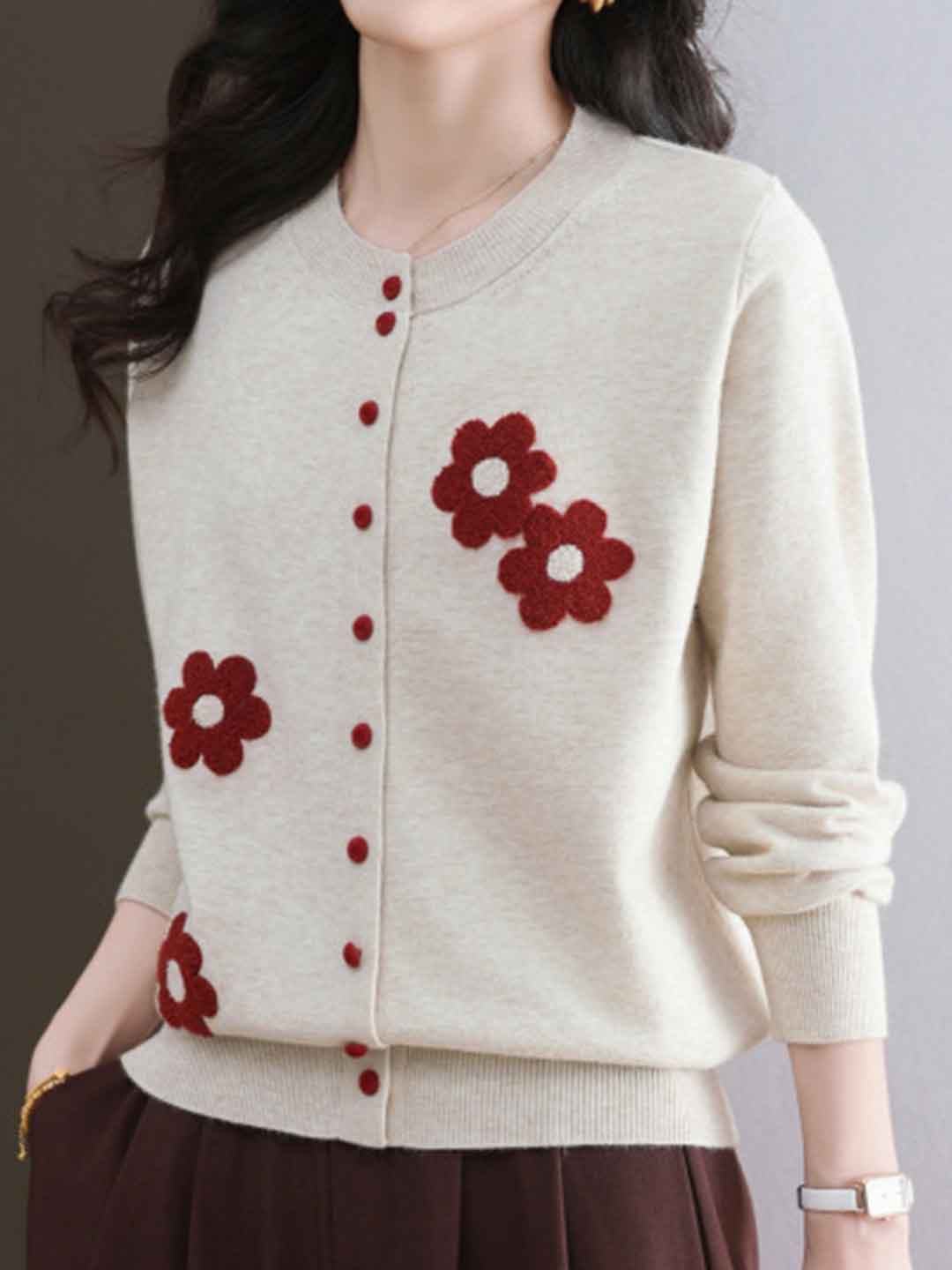 Destiny Daily Crew Neck Embroidered Knitted Cardigan - Image 9