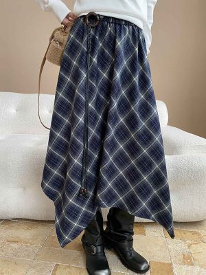 Emily Irregular Color-Blocked Plaid Skirt