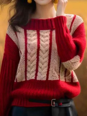 Riley Loose Crew Neck Colorblocked Knitted Top