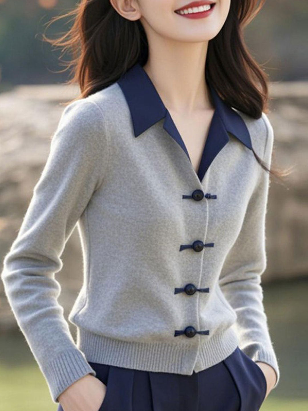 Madison Classic Lapel Solid Color Knitted Cardigan - Image 2