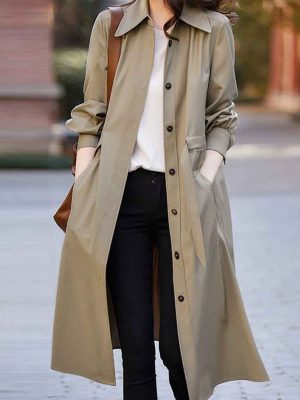 Jessica Elegant Polo Collar Solid Color Trench Coat