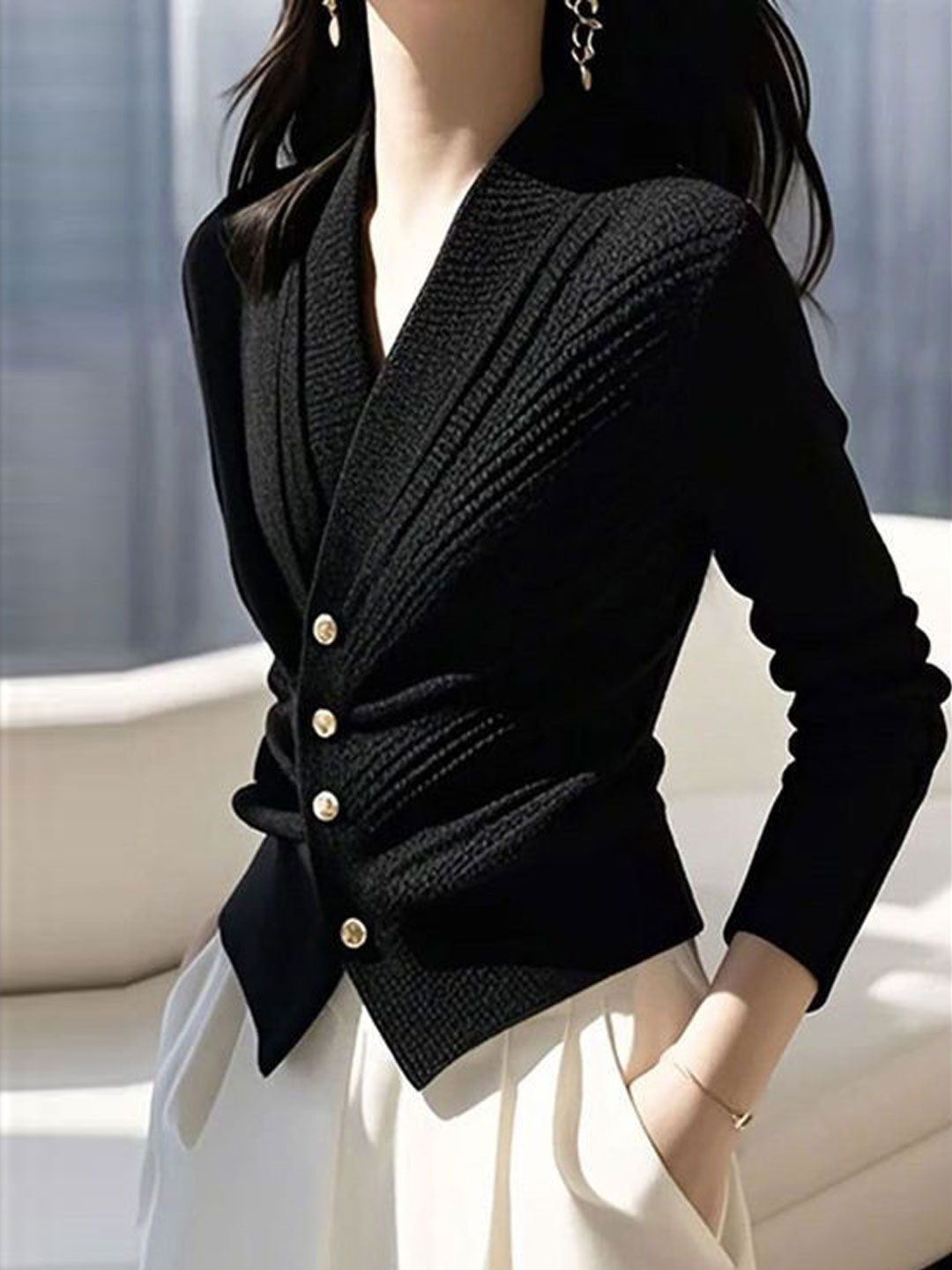 Sophia Slim V-Neck Striped Knitted Cardigan - Image 2
