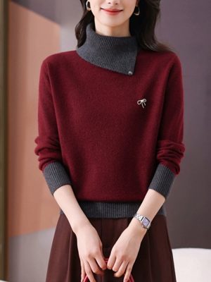 Olivia Classic Turtleneck Contrasted Panelled Knitted Sweater