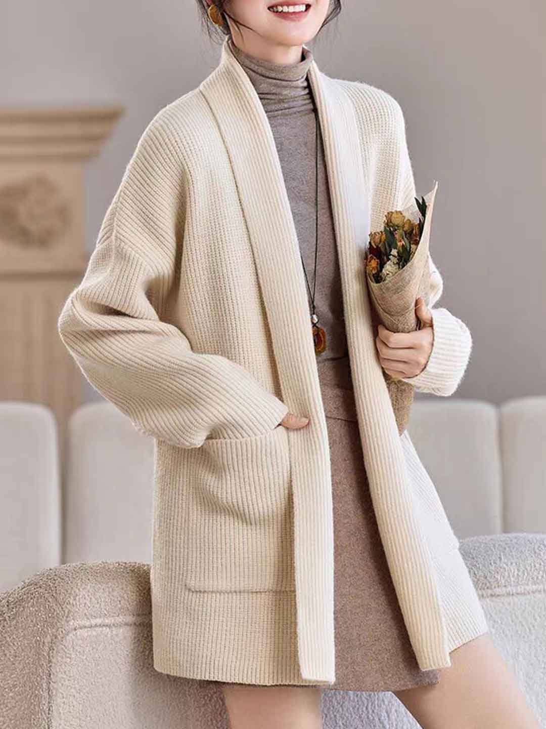 Emily Classic V-Neck Thick Knitted Coat - Image 2