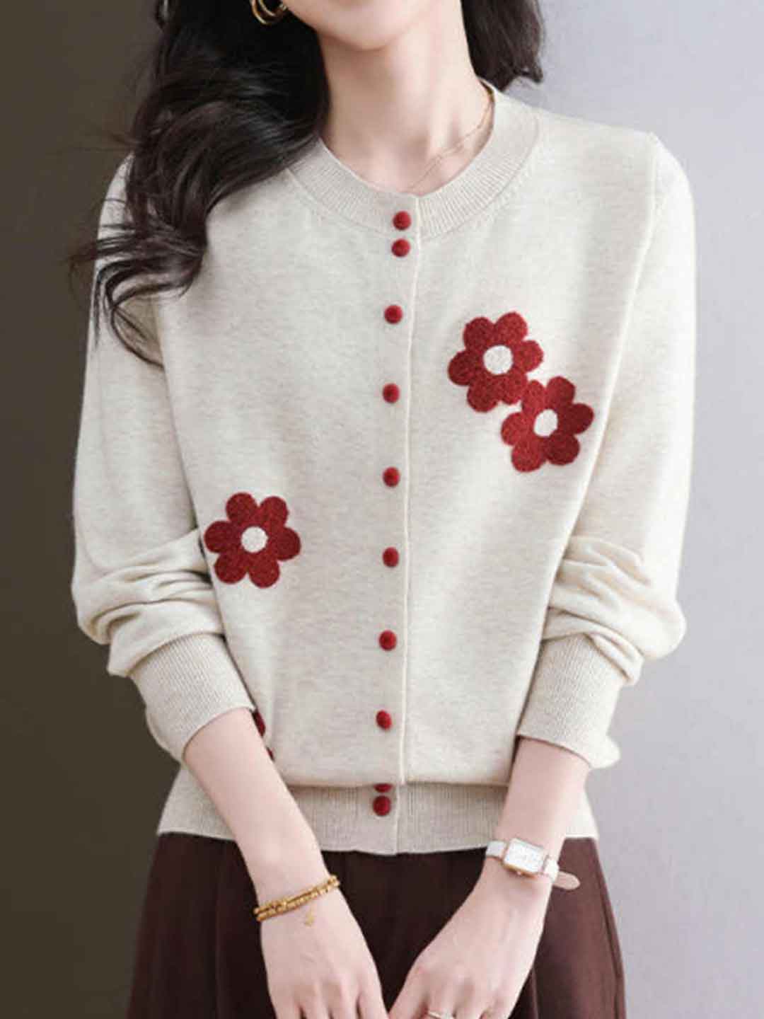 Destiny Daily Crew Neck Embroidered Knitted Cardigan - Image 8