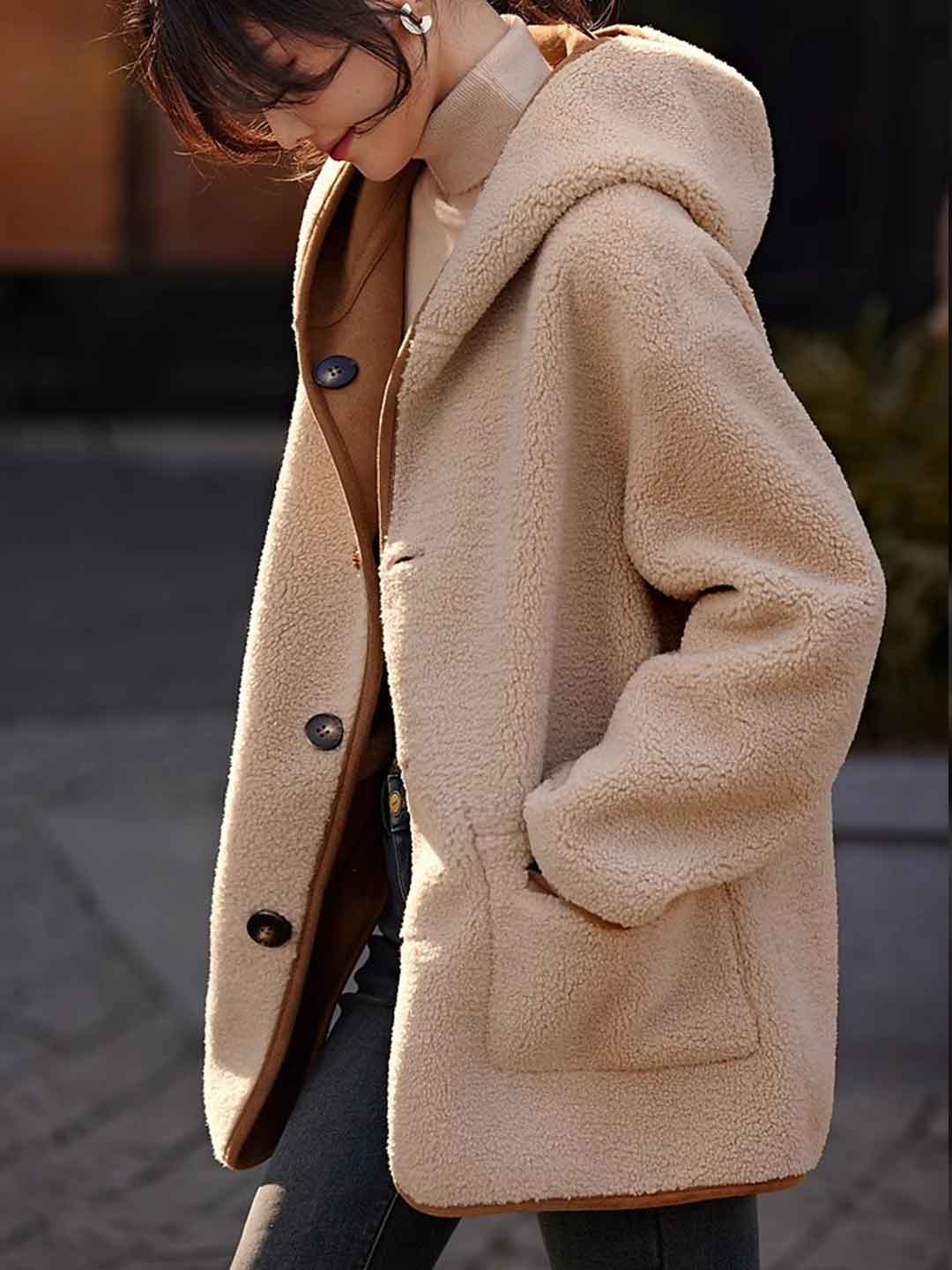 Isabella Casual Fleece Hooded Reversible Coat - Image 2