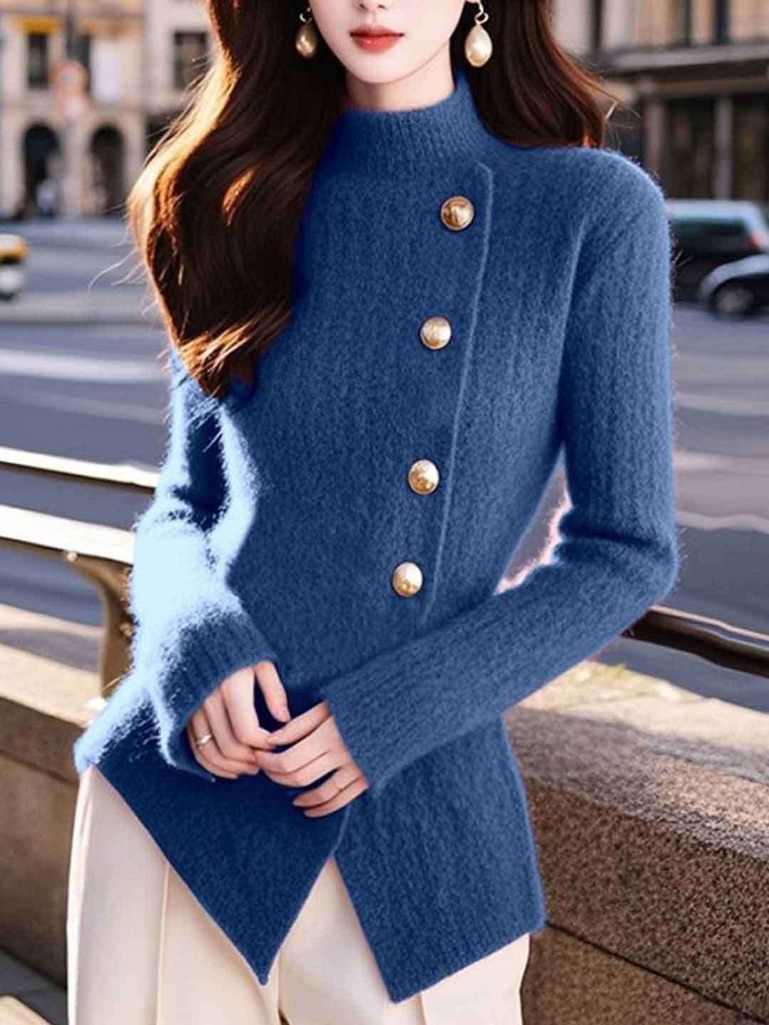 Hannah Slim Turtleneck Solid Color Knitted Top - Image 3