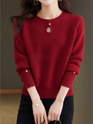 Sophie Classic Crew Neck Hollowed Solid Color Knitted Sweater