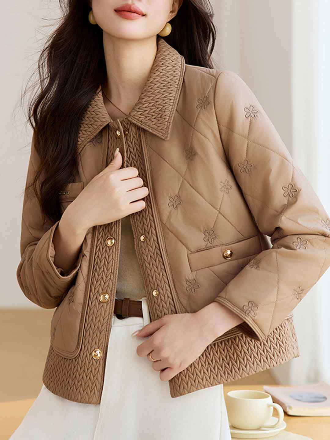 Emily Daily Lapel Floral Embroidered Winter Coat - Image 2