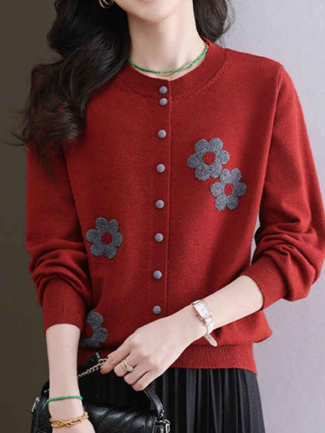 Destiny Daily Crew Neck Embroidered Knitted Cardigan - Image 5