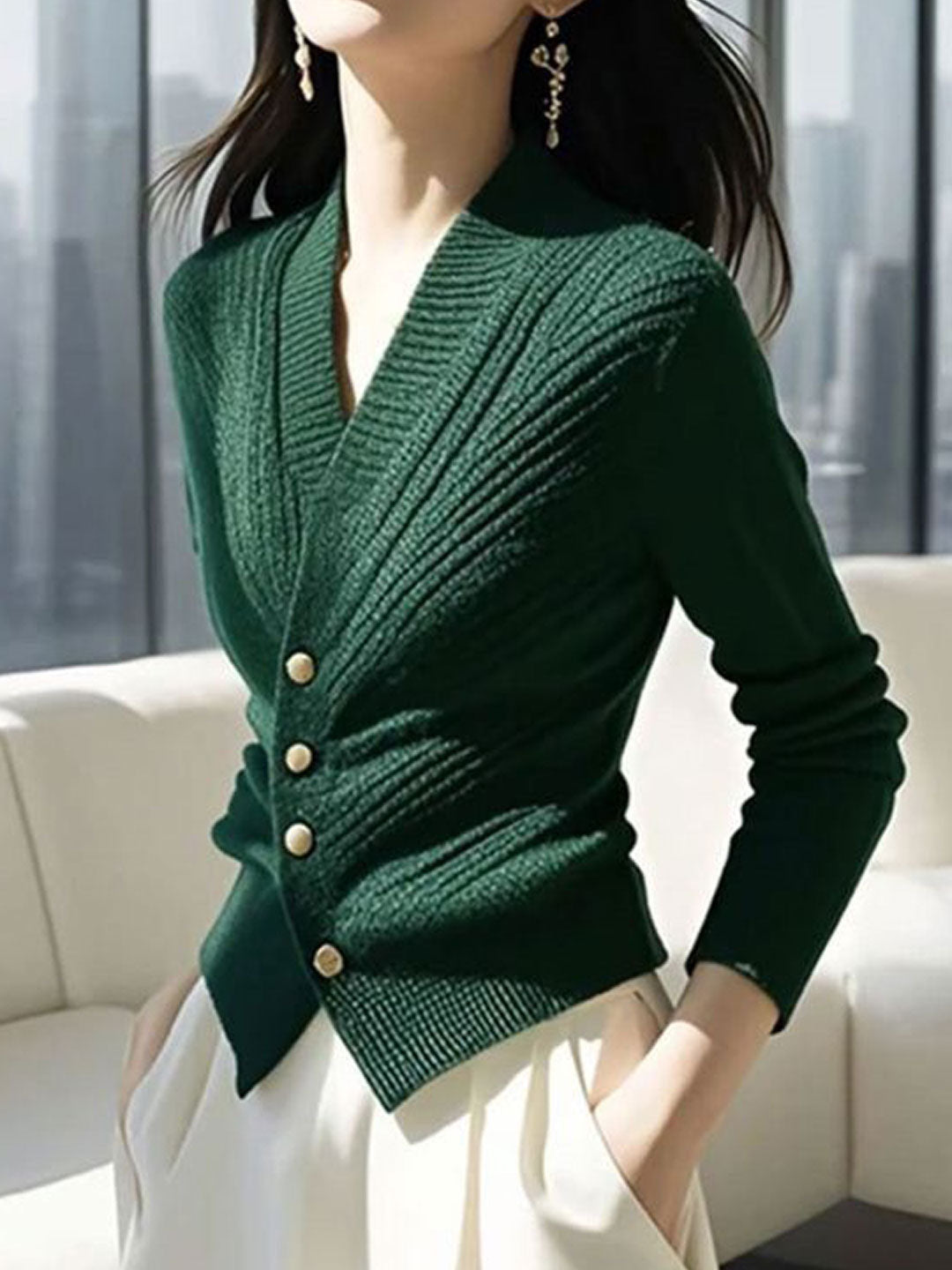 Sophia Slim V-Neck Striped Knitted Cardigan - Image 6
