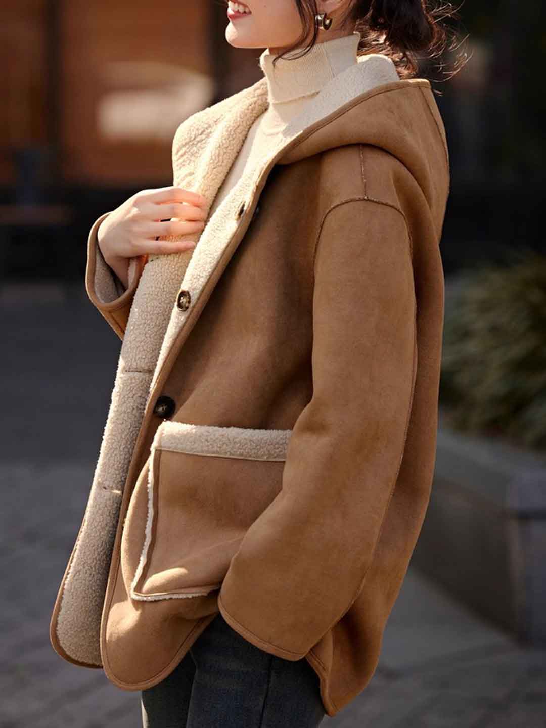 Isabella Casual Fleece Hooded Reversible Coat - Image 3