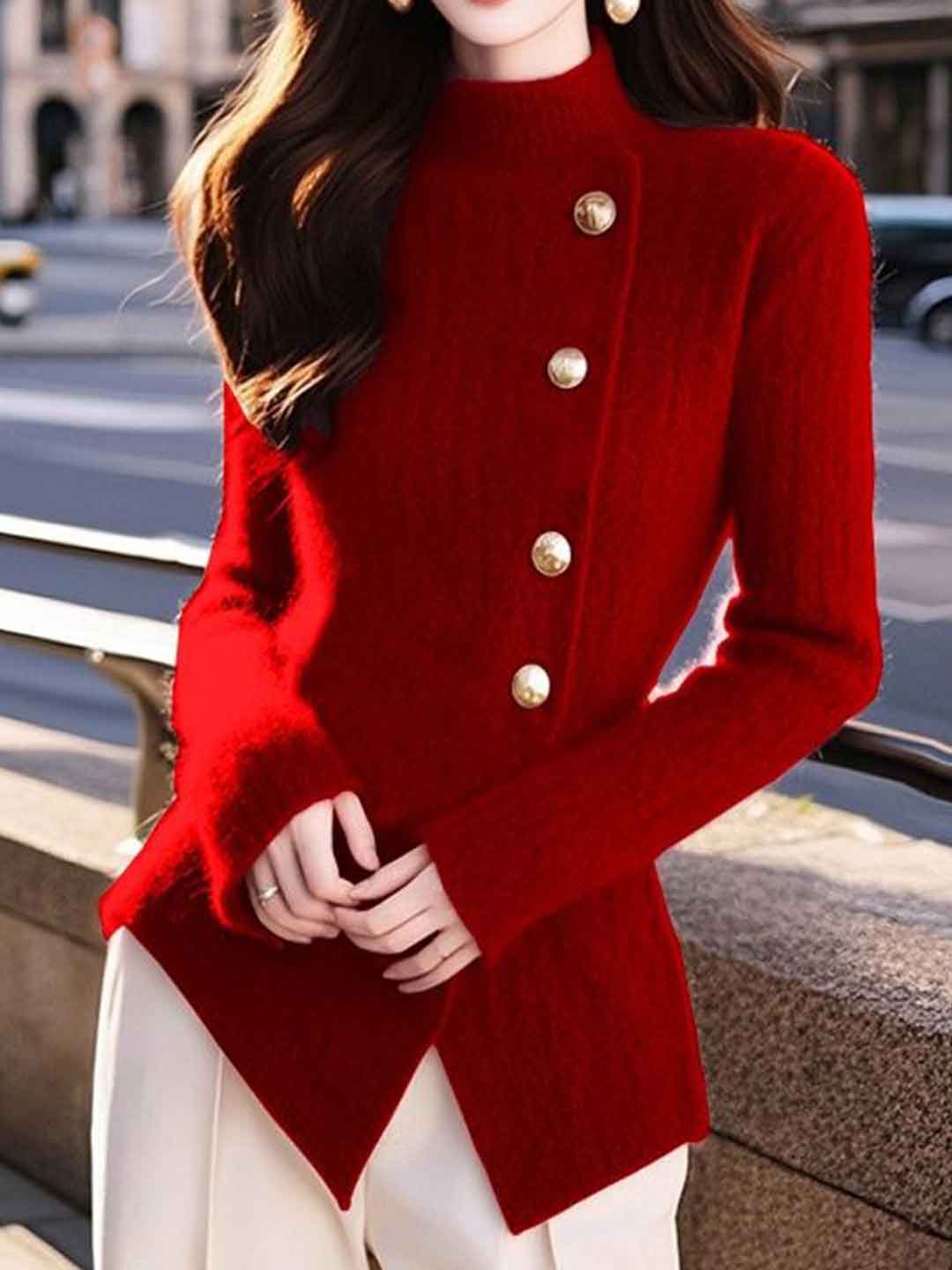 Hannah Slim Turtleneck Solid Color Knitted Top - Image 2