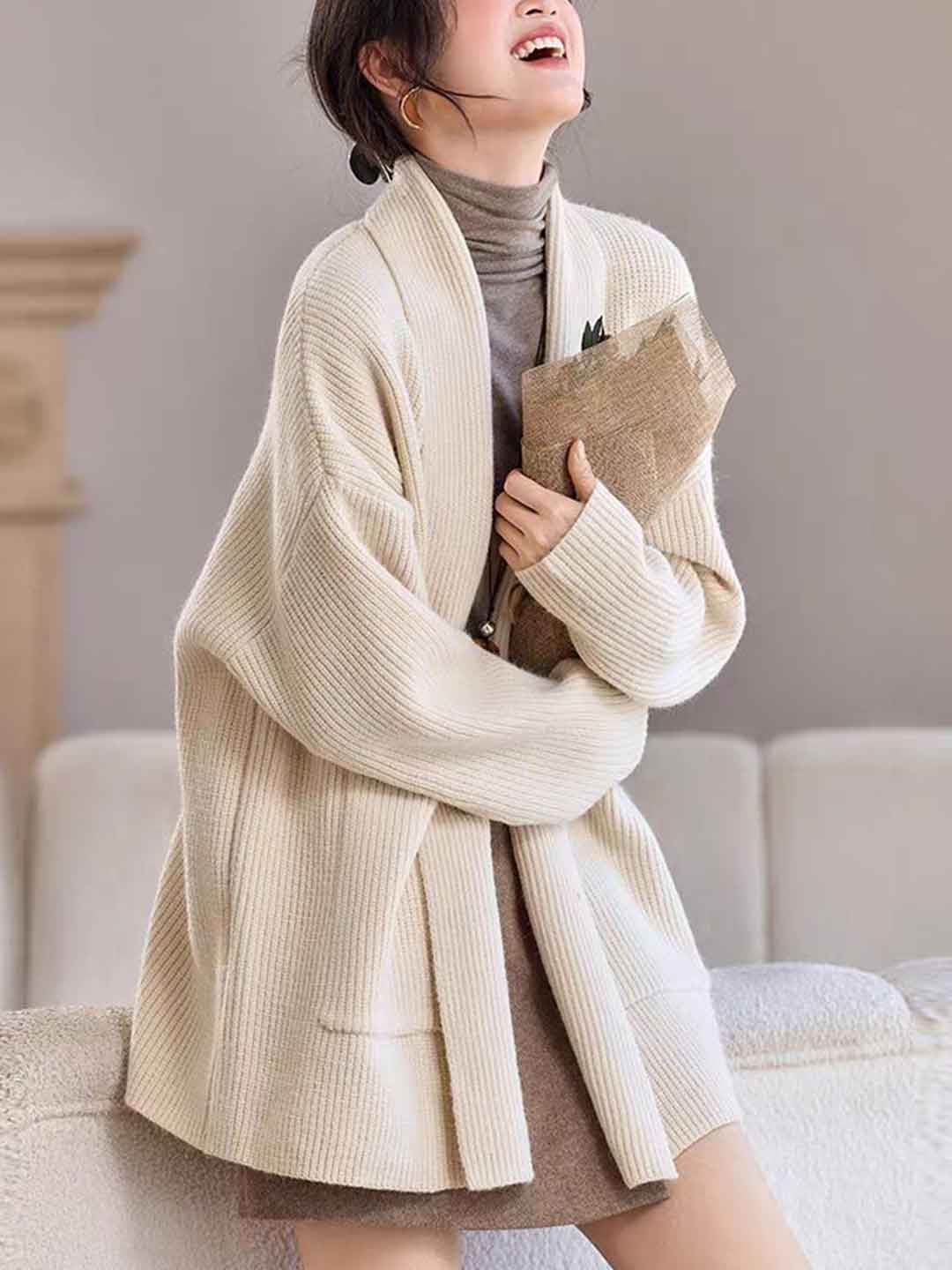 Emily Classic V-Neck Thick Knitted Coat - Image 3