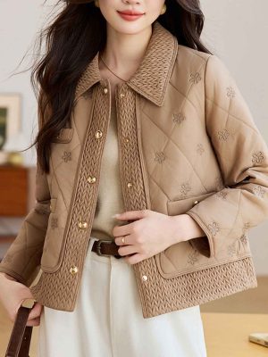Emily Daily Lapel Floral Embroidered Winter Coat