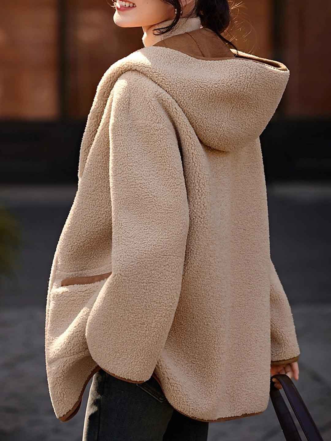 Isabella Casual Fleece Hooded Reversible Coat - Image 4