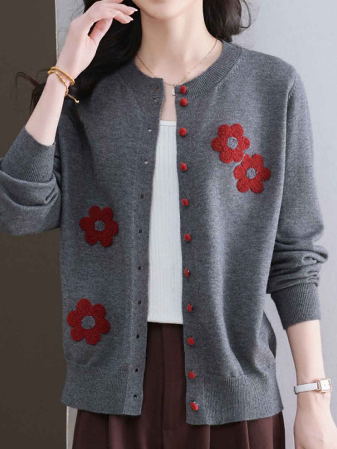 Destiny Daily Crew Neck Embroidered Knitted Cardigan - Image 13