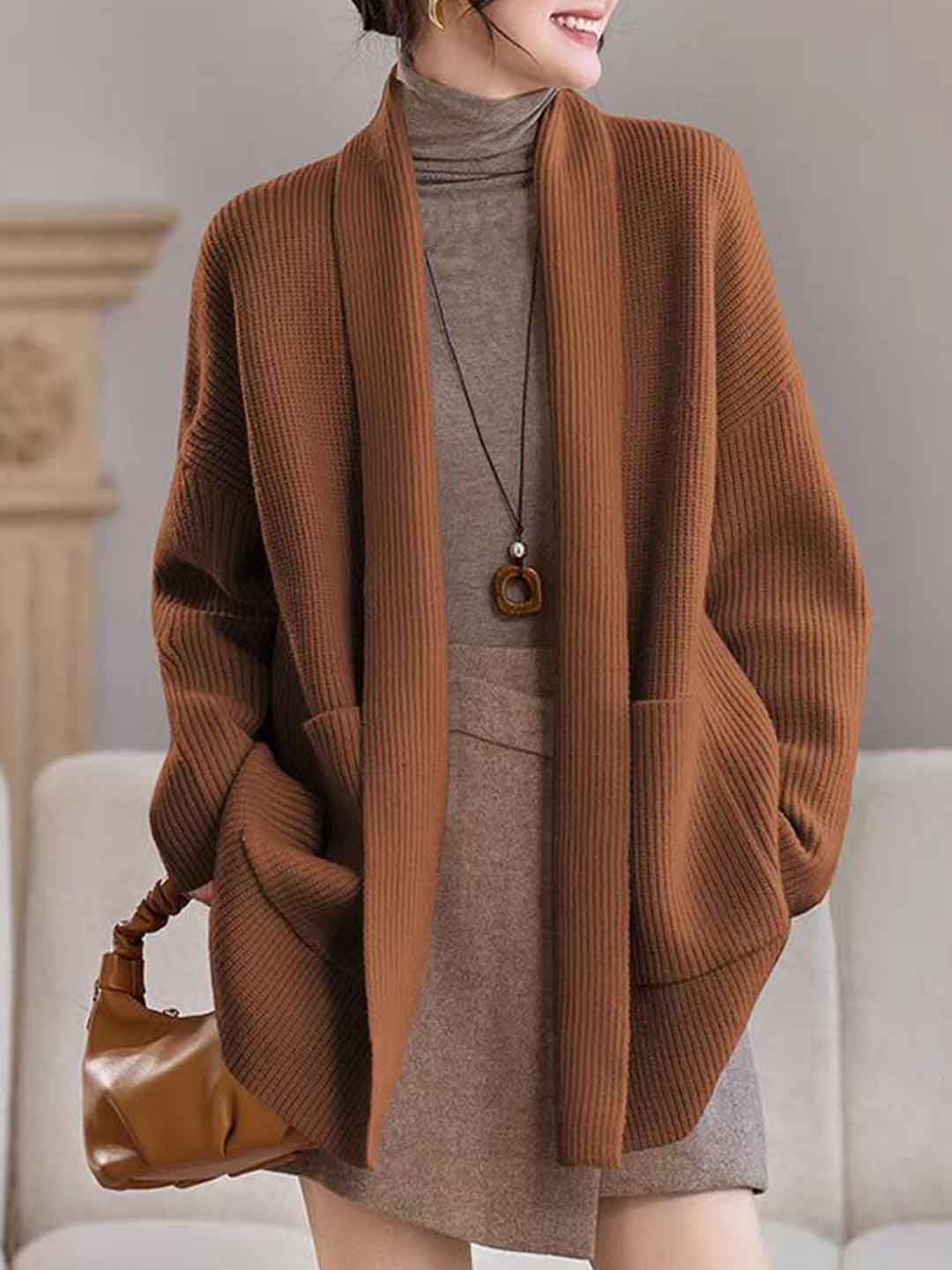 Emily Classic V-Neck Thick Knitted Coat - Image 6