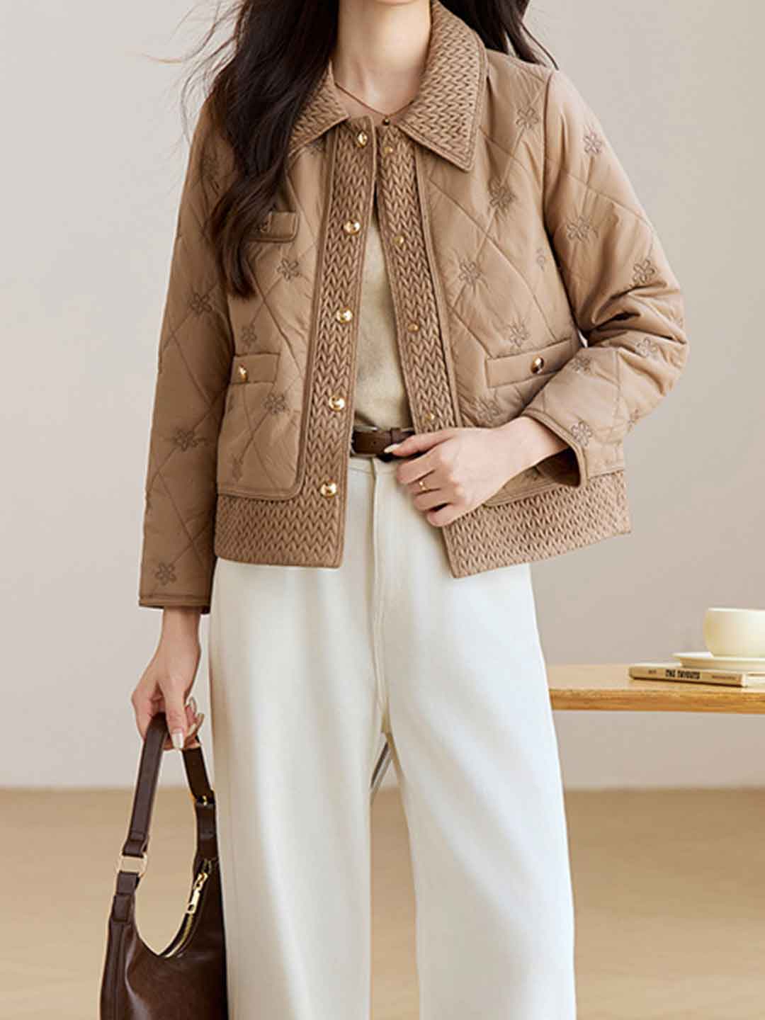 Emily Daily Lapel Floral Embroidered Winter Coat - Image 3