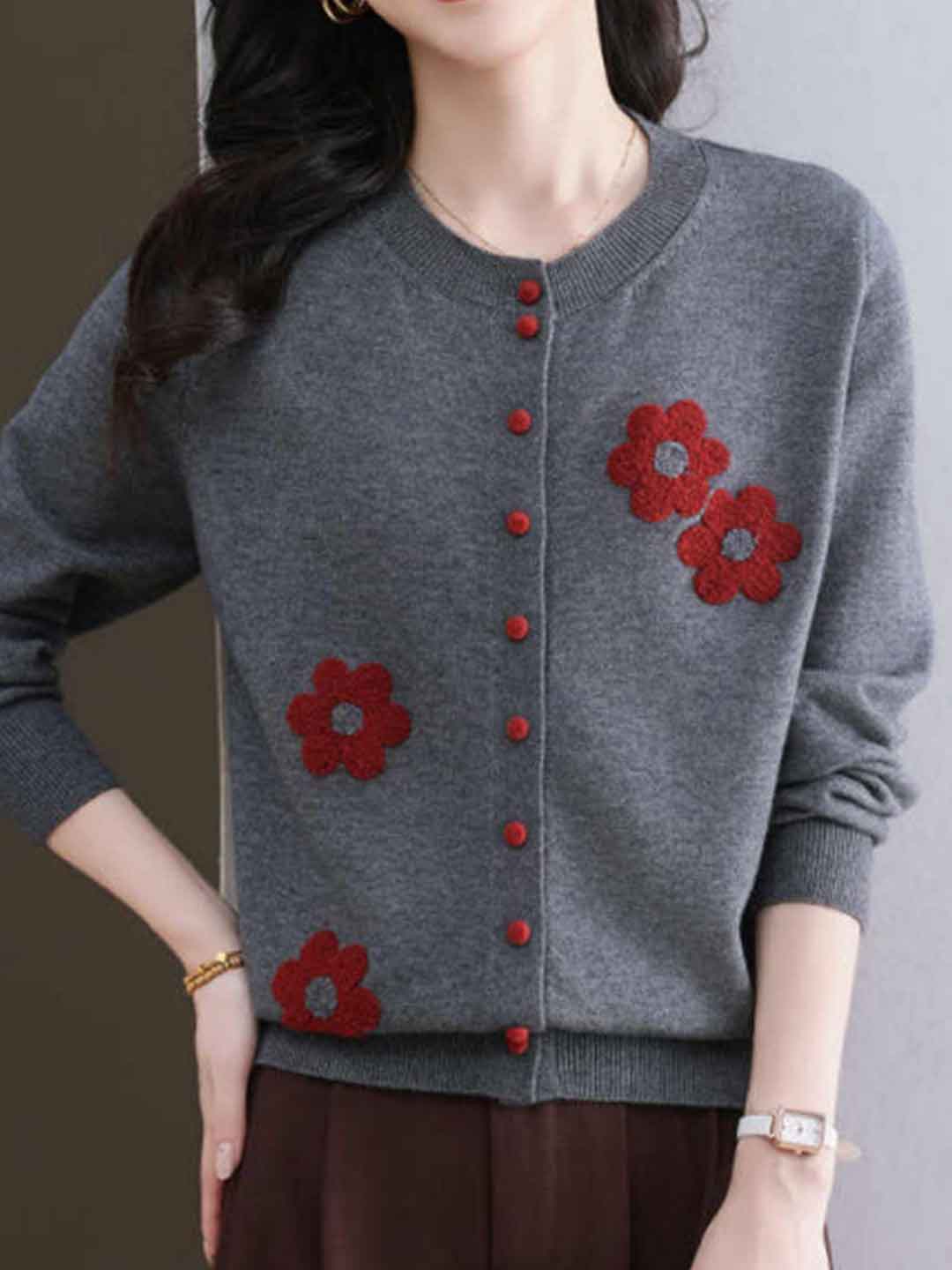 Destiny Daily Crew Neck Embroidered Knitted Cardigan - Image 12