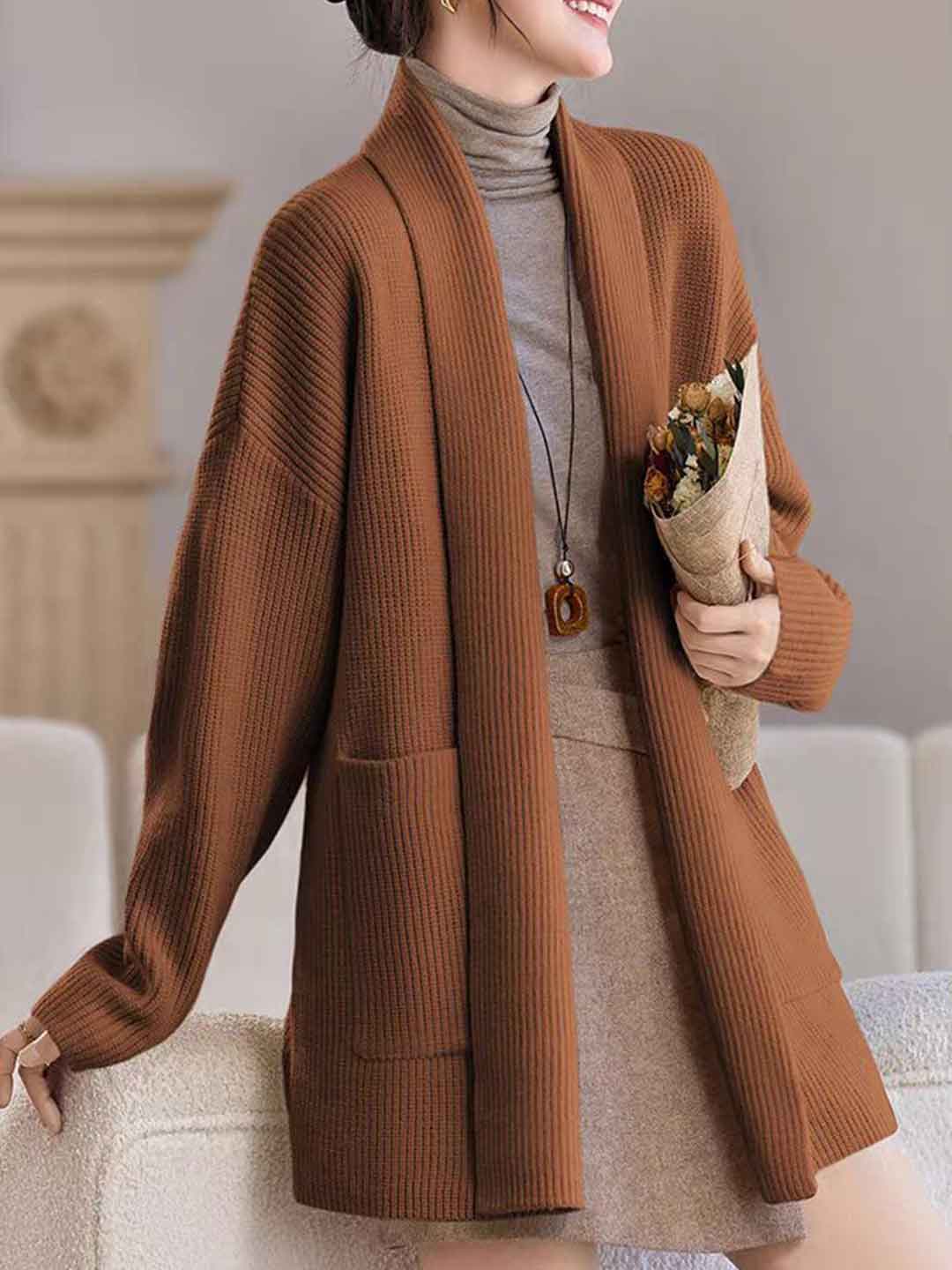 Emily Classic V-Neck Thick Knitted Coat - Image 7