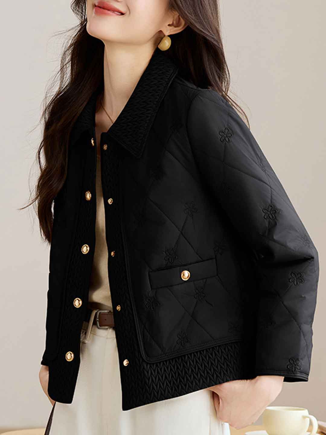 Emily Daily Lapel Floral Embroidered Winter Coat - Image 7