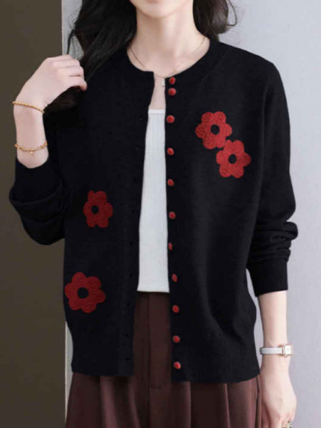 Destiny Daily Crew Neck Embroidered Knitted Cardigan - Image 15