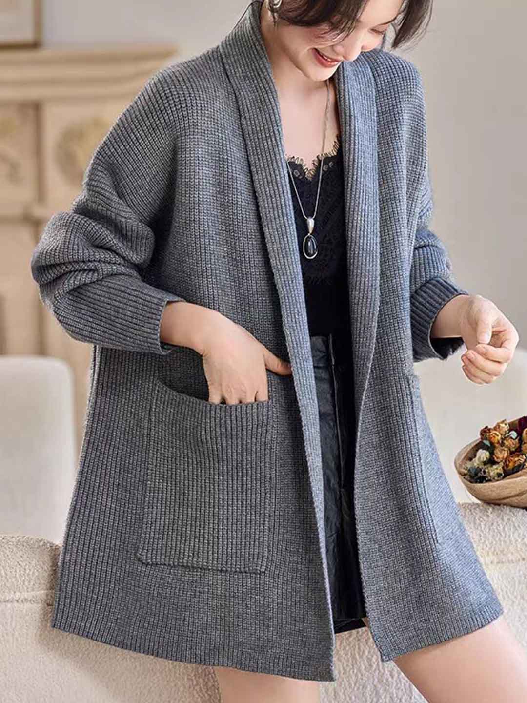 Emily Classic V-Neck Thick Knitted Coat - Image 11
