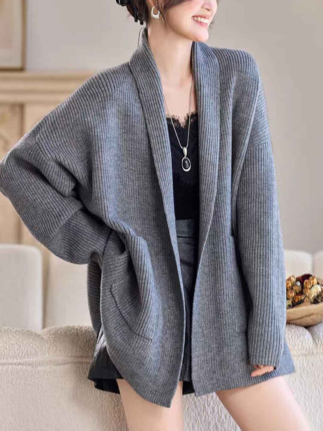 Emily Classic V-Neck Thick Knitted Coat - Image 10