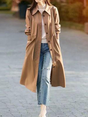 Jessica Elegant Polo Collar Solid Color Trench Coat