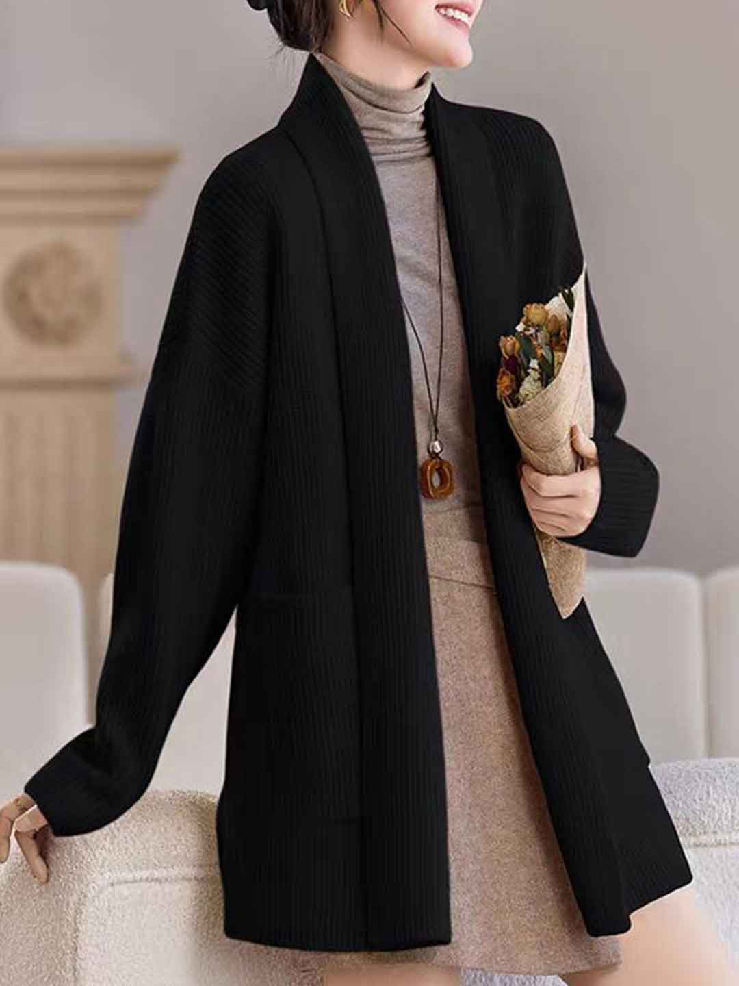 Emily Classic V-Neck Thick Knitted Coat - Image 17
