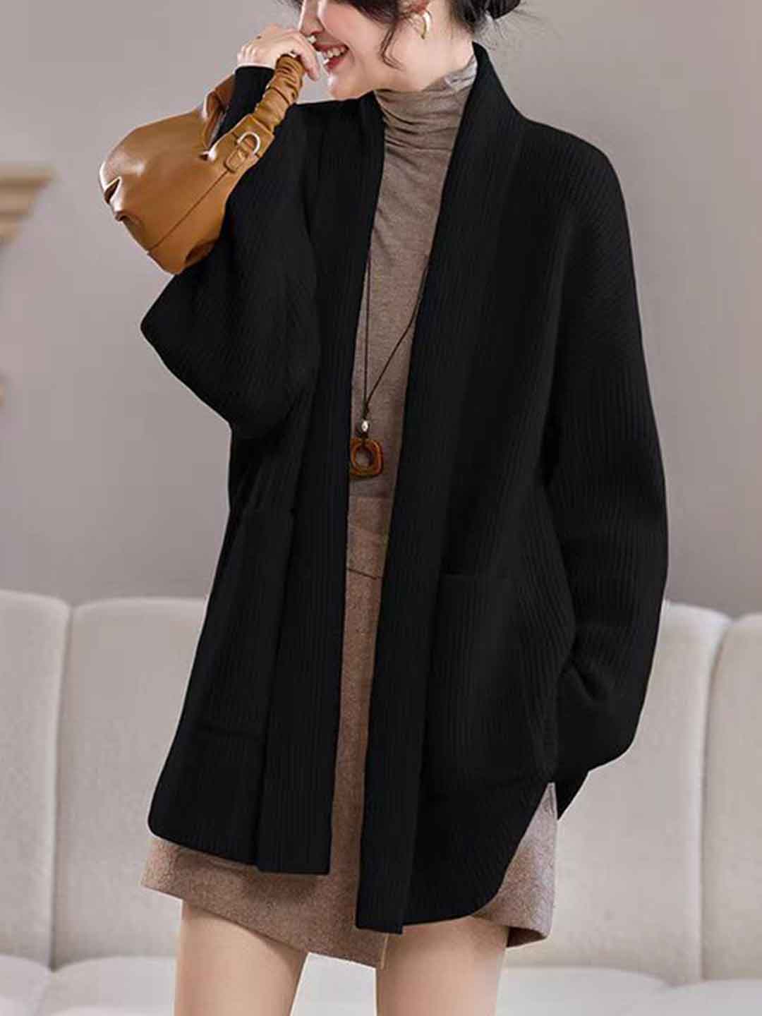 Emily Classic V-Neck Thick Knitted Coat - Image 16